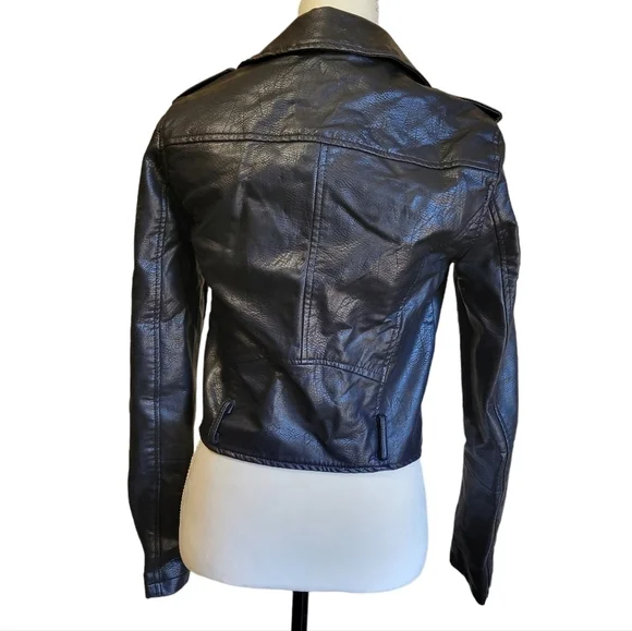 BLACK Faux Leather Moto Jacket Women's Size Small - Picture 4 of 16
